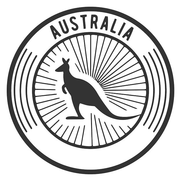 Australia round label Black kangaroo travel sticker isolated on white background