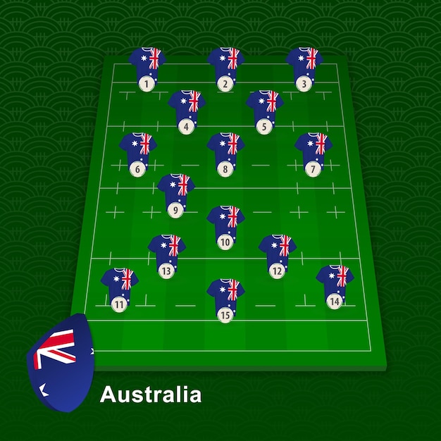 Australia rugby team player position on rugby field. Vector illustration.