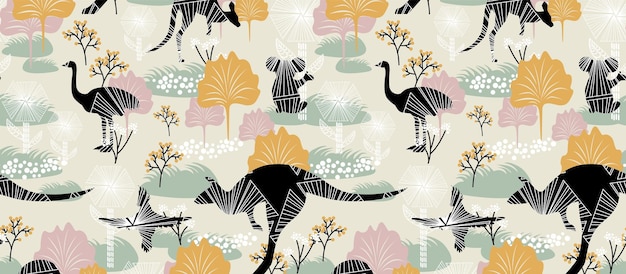 Australia seamless pattern Animal kangaroo koala ostrich parrot Safari plant texture