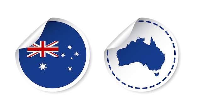 Australia sticker with flag and map label round tag with country vector illustration on white background