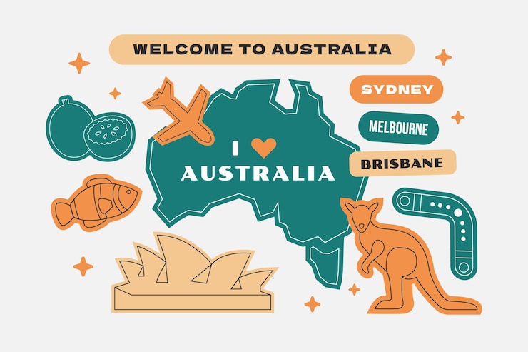 Vector australia travel stickers element collection in flat style