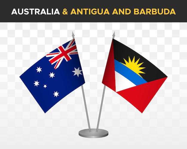 Australia vs Antigua Barbuda desk flags mockup isolated 3d vector illustration table flags