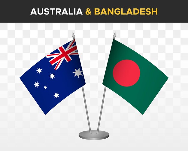 Bandiere da scrivania australia vs bangladesh mockup isolate 3d illustrazione vettoriale bandiere da tavolo