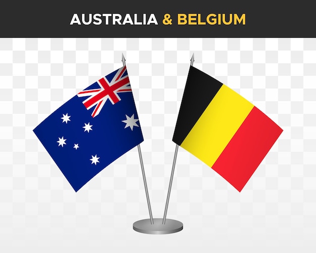 Australia vs Belgium desk flags mockup isolated 3d vector illustration table flags