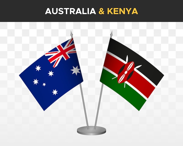 Australia vs Kenya desk flags mockup isolated 3d vector illustration table flags