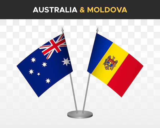Australia vs Moldova desk flags mockup isolated 3d vector illustration table flags