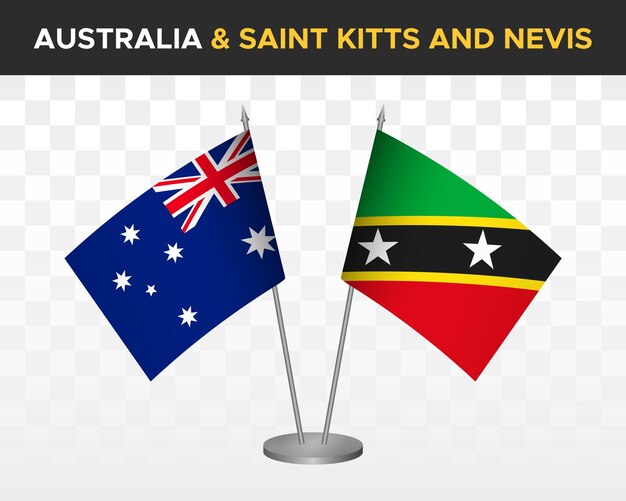 Australia vs saint kitts bandiere da tavolo nevis mockup isolato 3d illustrazione vettoriale bandiere da tavolo