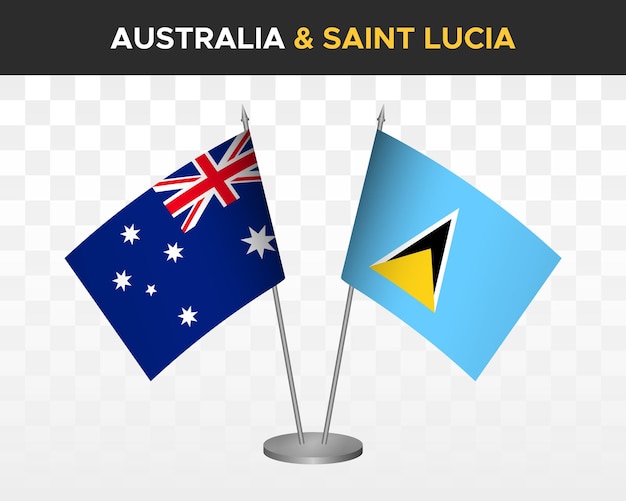 Australia vs saint lucia desk flags mockup isolated 3d vector illustration table flags