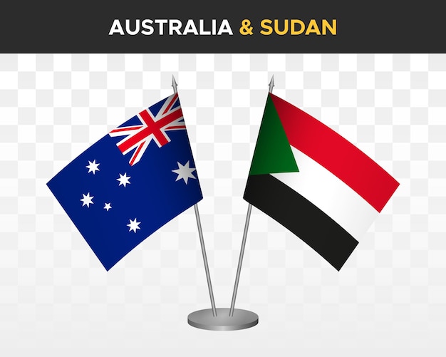 Australia vs Sudan desk flags mockup isolated 3d vector illustration table flags