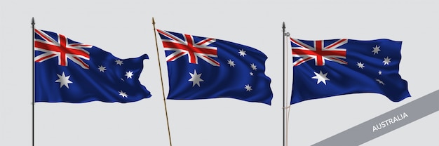 Australia waving flags on flagpole