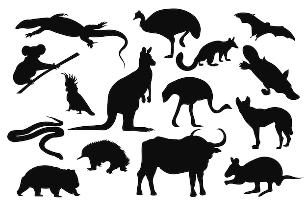 Vector australian animals silhouettes set vector illustration eps