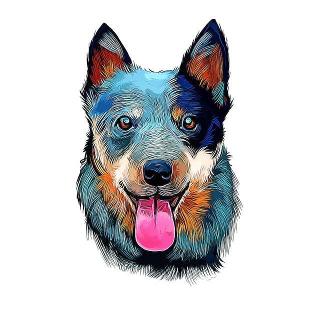 Australian cattle dog aquarel schets hand getekende illustratie