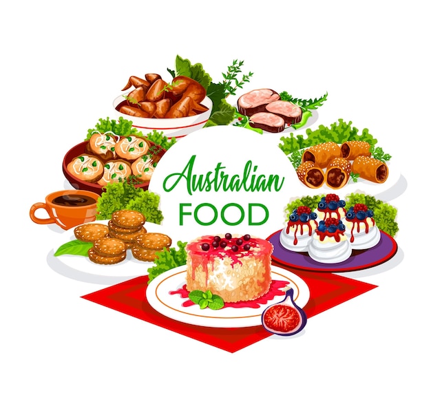 Vettore menu dei pasti della cena del pranzo della cucina australiana