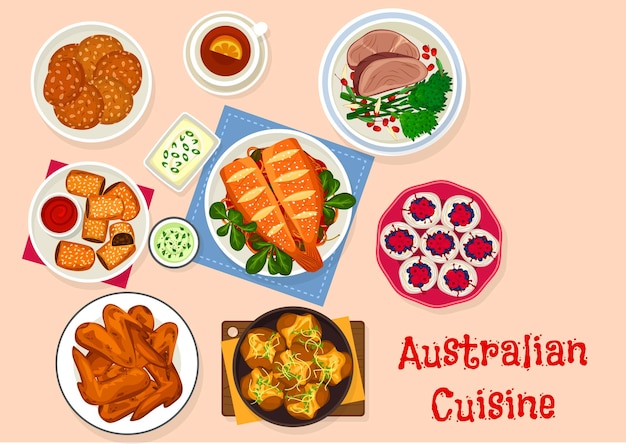 Вектор Дизайн иконок традиционной кухни австралийской кухни