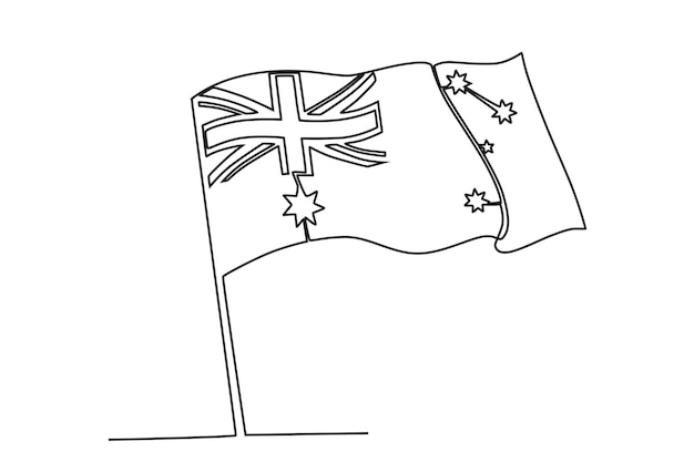 An Australian flag flying beautifully Australia day oneline drawing