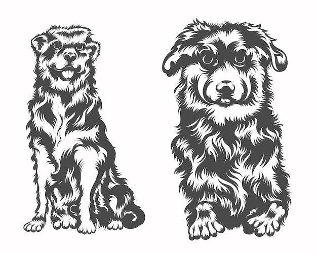 Australian Shepherd Dog Face Black and White Vector