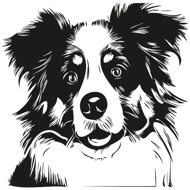 Vettore illustrazione disegnata a mano del cane da pastore australiano vettore in bianco e nero linea logo animali domestici