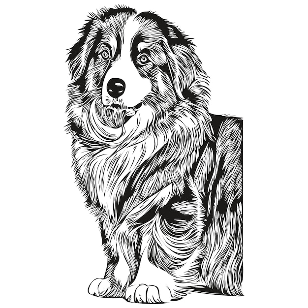 Australian Shepherd dog hand drawn line art vector drawing black and white logo pets illustration