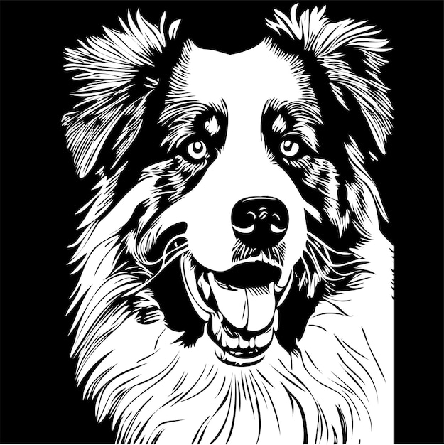 Australian Shepherd dog hand getrokken logo lijn kunst vector tekening zwart-wit huisdieren illustratie