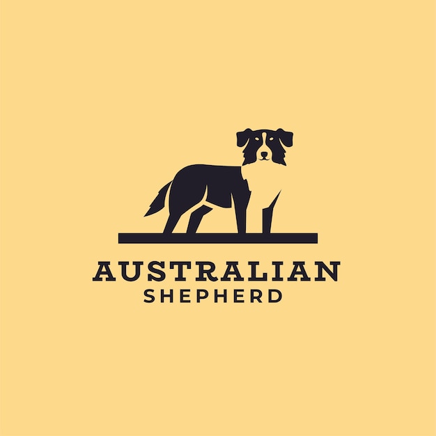 Illustrazione dell'icona della mascotte del logo del cane dello spazio negativo del pastore australiano