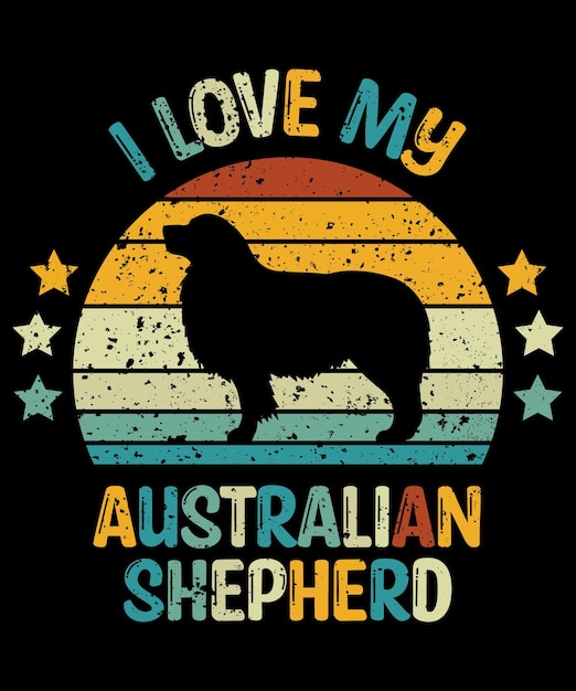 Australian Shepherd silhouette vintage and retro tshirt design