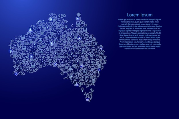 Australië kaart van blauwe en gloeiende sterren pictogrammen patroon set seo analyse concept of ontwikkeling, business. vector illustratie.