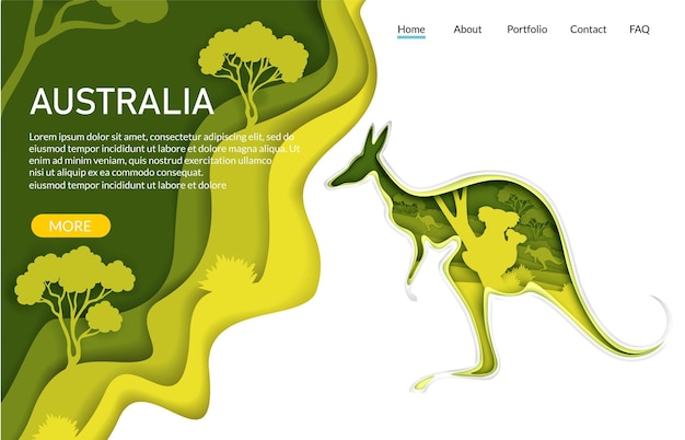 Australië vector website bestemmingspagina sjabloon papier gesneden ambachtelijke kangoeroe silhouet met australische n