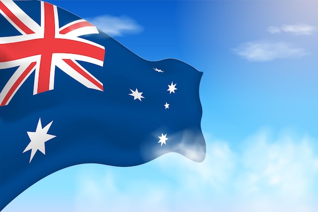 Australië vlag in de wolken. Vector vlag zwaaien in de lucht. Nationale dag realistische vlag