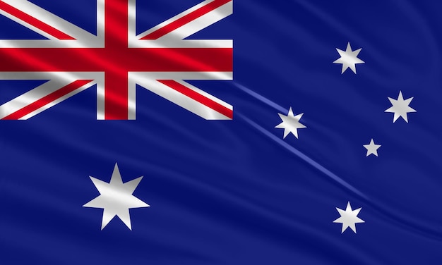Australië vlag ontwerp. Wapperende Australische vlag gemaakt van satijn of zijden stof. Vectorillustratie.
