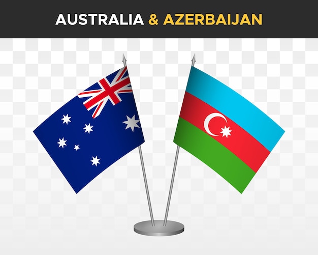 Australië vs Azerbeidzjan bureauvlaggen mockup geïsoleerde 3d vector illustratie tafelvlaggen