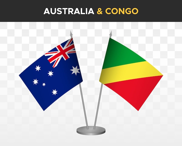 Australië vs Congo bureauvlaggen mockup geïsoleerde 3d vector illustratie tafelvlaggen