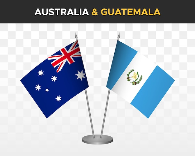 Australië vs Guatemala bureauvlaggen mockup geïsoleerde 3d vector illustratie tafelvlaggen