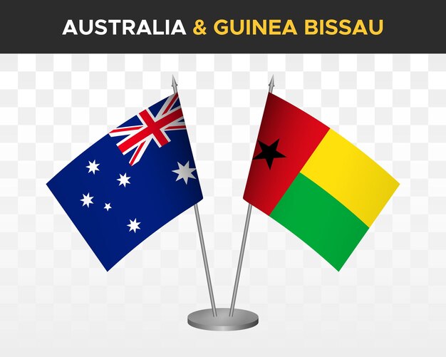 Australië vs Guinee-bissau bureau vlaggen mockup geïsoleerde 3d vector illustratie tafel vlaggen