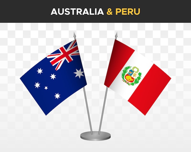 Australië vs Peru bureauvlaggen mockup geïsoleerde 3d vector illustratie tafelvlaggen