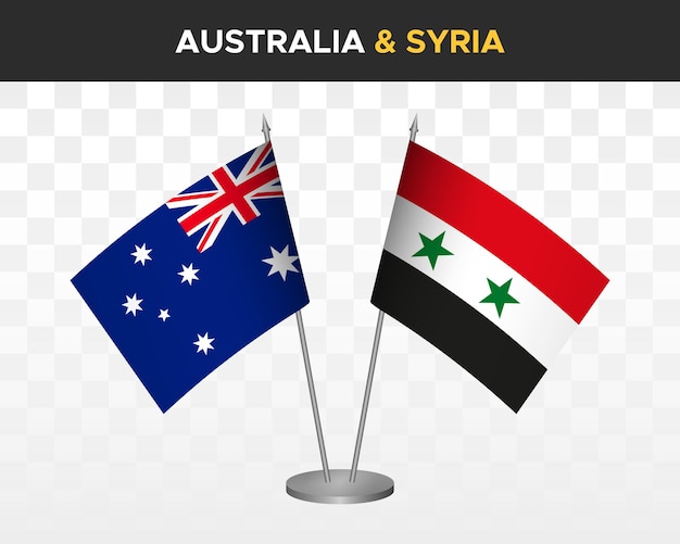 Australië vs Syrië bureau vlaggen mockup geïsoleerde 3d vector illustratie tafelvlaggen