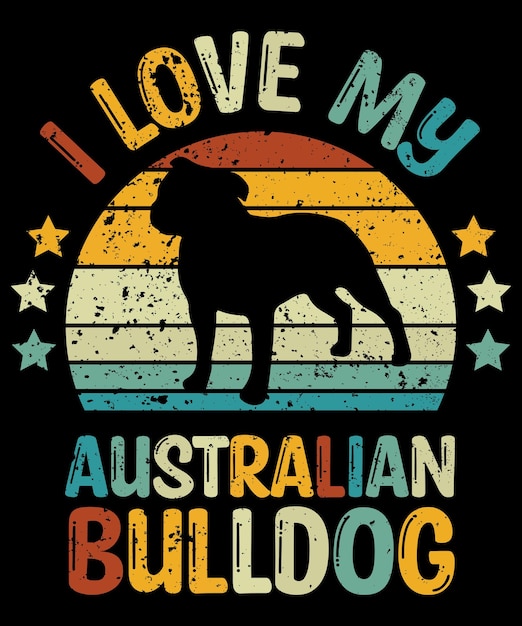 Australische Bulldog silhouet vintage en retro tshirt ontwerp