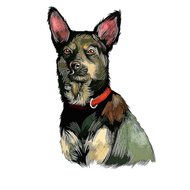 Australische Kelpie Dog Aquarel Schets Hand Getekende Illustratie