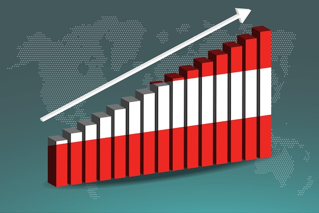 Austria 3d bar chart graph vector upward rising arrow on data country statistics concept