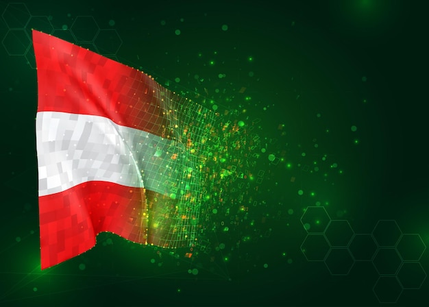 Austria, 3d flag on green background with polygons