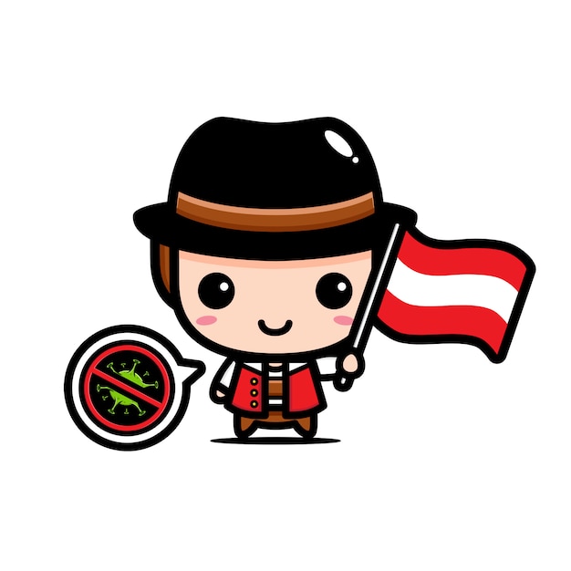 Austria boy with flag against virus