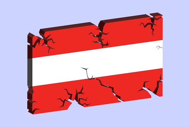 Vector austria flag on 3d cracked wall vector fracture pattern with cracked texture issues concept