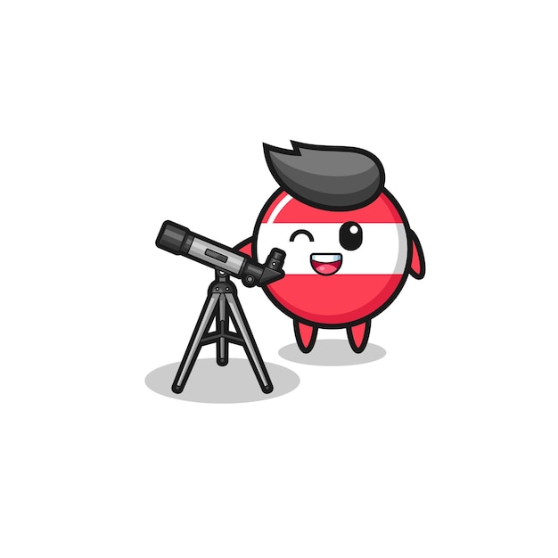 Austria flag astronomer mascot with a modern telescope , cute design