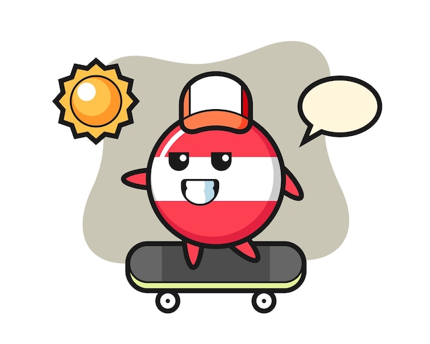 Austria flag badge character illustration ride a skateboard