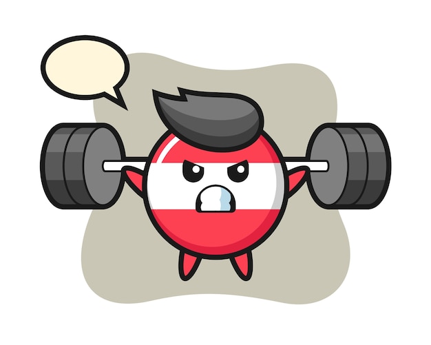 Austria flag badge mascot cartoon with a barbell