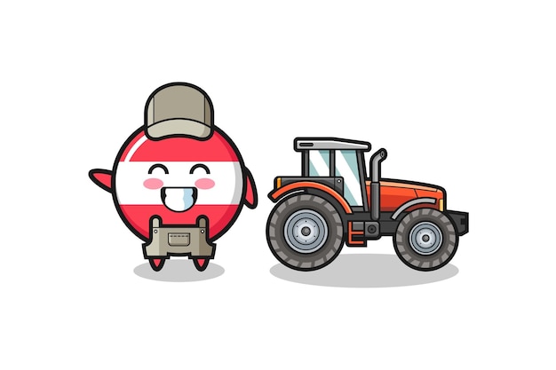 The austria flag farmer mascot standing beside a tractor cute design