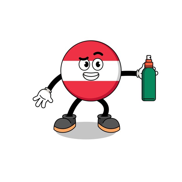 Illustrazione della bandiera dell'austria cartone animato che tiene il design del personaggio repellente per zanzare