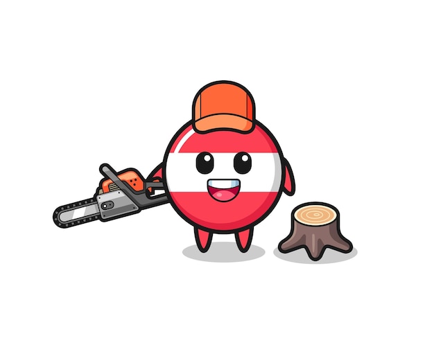 Austria flag lumberjack character holding a chainsaw