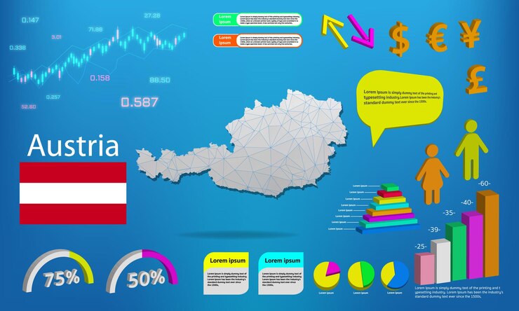 Vector austria map info graphics charts symbols elements and icons collection detailed austria map with high quality business infographic elements
