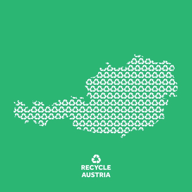 Austria map made from recycling symbol environmental concept