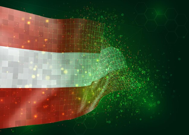 Austria, on vector 3d flag on green background with polygons and data numbers